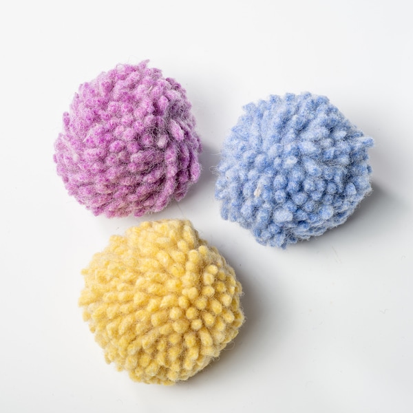 Large Felted Pom Pom Wool Balls in Pastel Colors - Wool Ball Cat Toys - Plastic Free Wool Balls for Big Cats - Sturdy and Washable