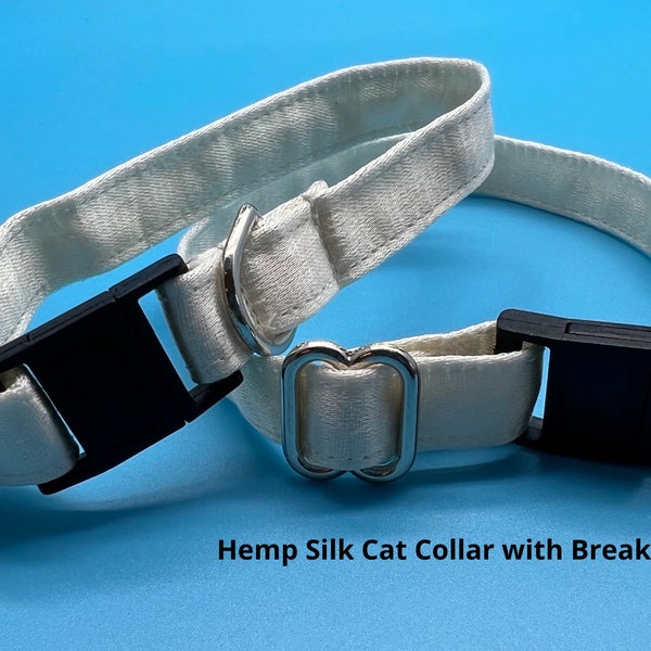 Hemp Silk Cat Collar with Breakaway Buckle -  Natural Hypoallergenic Cat Collar - Handcrafted - Dye free and Washable