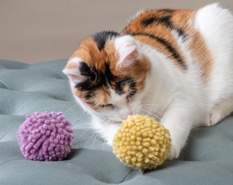 Grands jouets pour chats en laine pastel feutrée à pompons - Balles sans plastique pour grands félins - Robustes et lavables