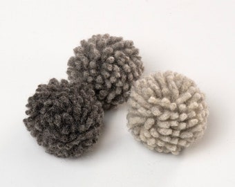 Large Felted Pom Pom Wool Balls in Natural Colors - Wool Ball Cat Toys - Plastic Free Wool Balls for Big Cats - Sturdy and Washable