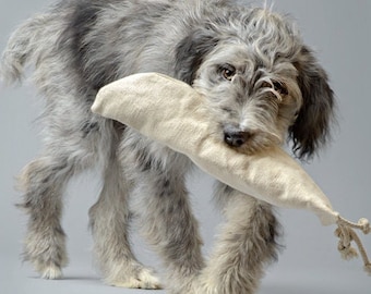 Large Hemp Carrot Dog Toy- Tough 3 Layer Natural Toy - Plastic and Dye Free - Washable