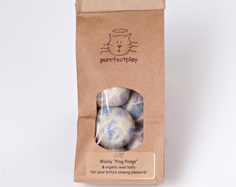 Small Bouncy Wool Ball - Natural Cat Toys - Light & Bouncy - Plastic Free - Washable