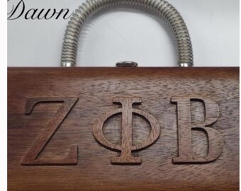 Bolso de mano de madera con asa de hombro y cadena de la hermandad Zeta Phi Beta, Inc., 1920
