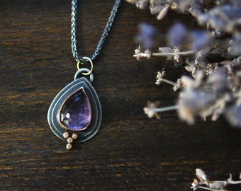 Gorgeous Amethyst Set In 14K Gold, 18K Gold and Sterling Silver w/Silver Chain