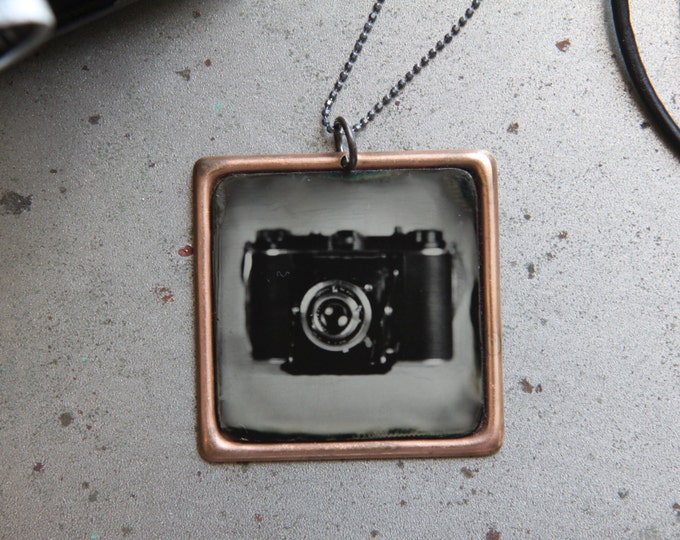 Modern Made Tintype vintage Camera in Square Copper Setting With
