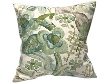 Shades of Green Floral Pillow Cover - Kravet Barbara Barry Home - Kelly Green, Teal, Turquoise Floral - Watercolor - Designer Pillow Cover