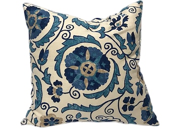 Shades of Blue Medallion Pillow Cover - Decorative Floral Pillow - Colorful Pillow - Custom Throw Pillow - Designer Pillow - Accent Pillow