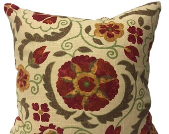 Rust, Gold and Green Print Pillow Cover - Decorative Floral Pillow - Colorful Pillow - Custom Throw Pillow - Designer Pillow - Accent Pillow