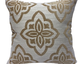 Chenille Texture Medallion Pillow Cover in Gold and Ivory  from Jaclyn Smith Home Collection with Trend Fabrics