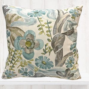 Shades of Teal and Green Floral Pillow Cover - Kravet Barbara Barry Home -  Teal, Turquoise Floral - Watercolor - Designer Pillow Cover