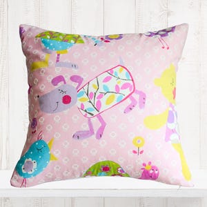Whimsical Pink with Purple, Yellow and Teal  Fabric Pillow Cover, Fairycore Inspired Decor, Trendy Pillow, Balletcore Decor, Girl&#39;s Bedroom