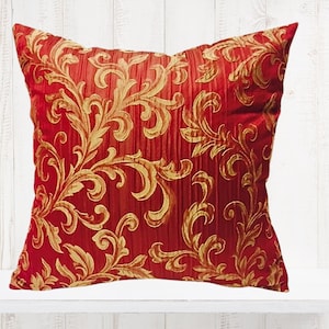 INVENTORY CLEARANCE -   Red and Gold Pillow Cover - Earthy Toned Pillow Cover- Fall Colors - Designer Fabric Pillow Cover -  Traditional