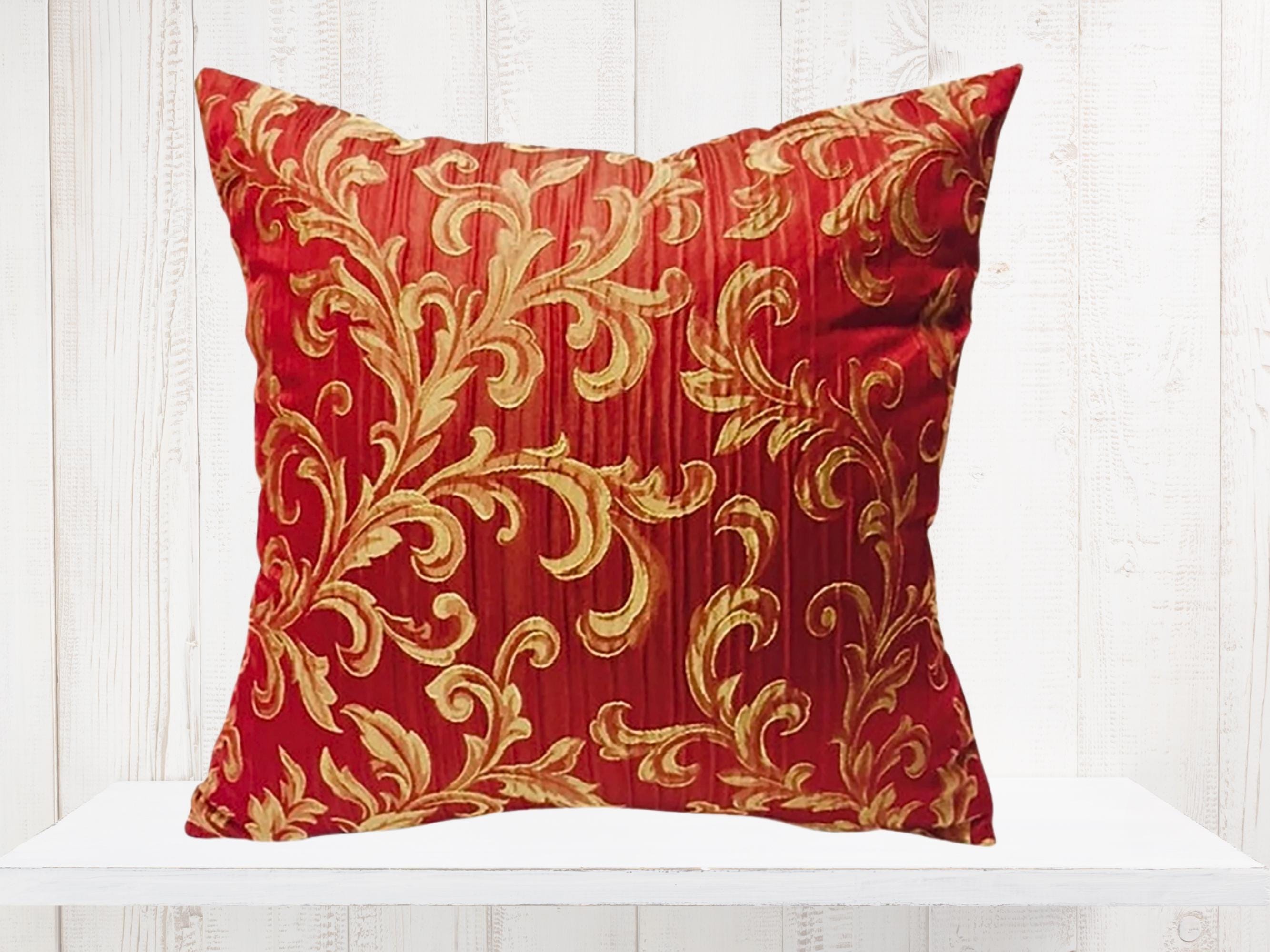INVENTORY CLEARANCE -   Red and Gold Pillow Cover - Earthy Toned Pillow Cover- Fall Colors - Designer Fabric Pillow Cover -  Traditional