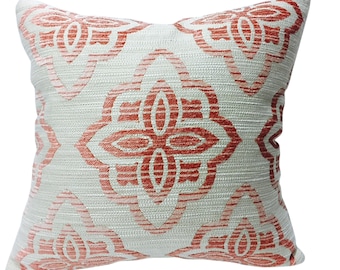 Chenille Texture Medallion Pillow Cover in Pink and Ivory  from Jaclyn Smith Home Collection - Pink and White Pillow - Girls Pillow Cover