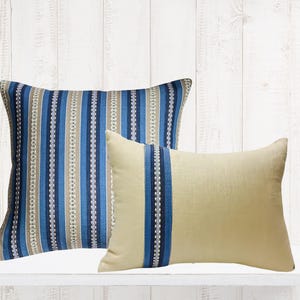 Set of Two Custom Design Pillow Covers, Blue Colored Texture Stripe from Kravet 33150 5 fabric - Designer Pillows - Home Accent PIllow