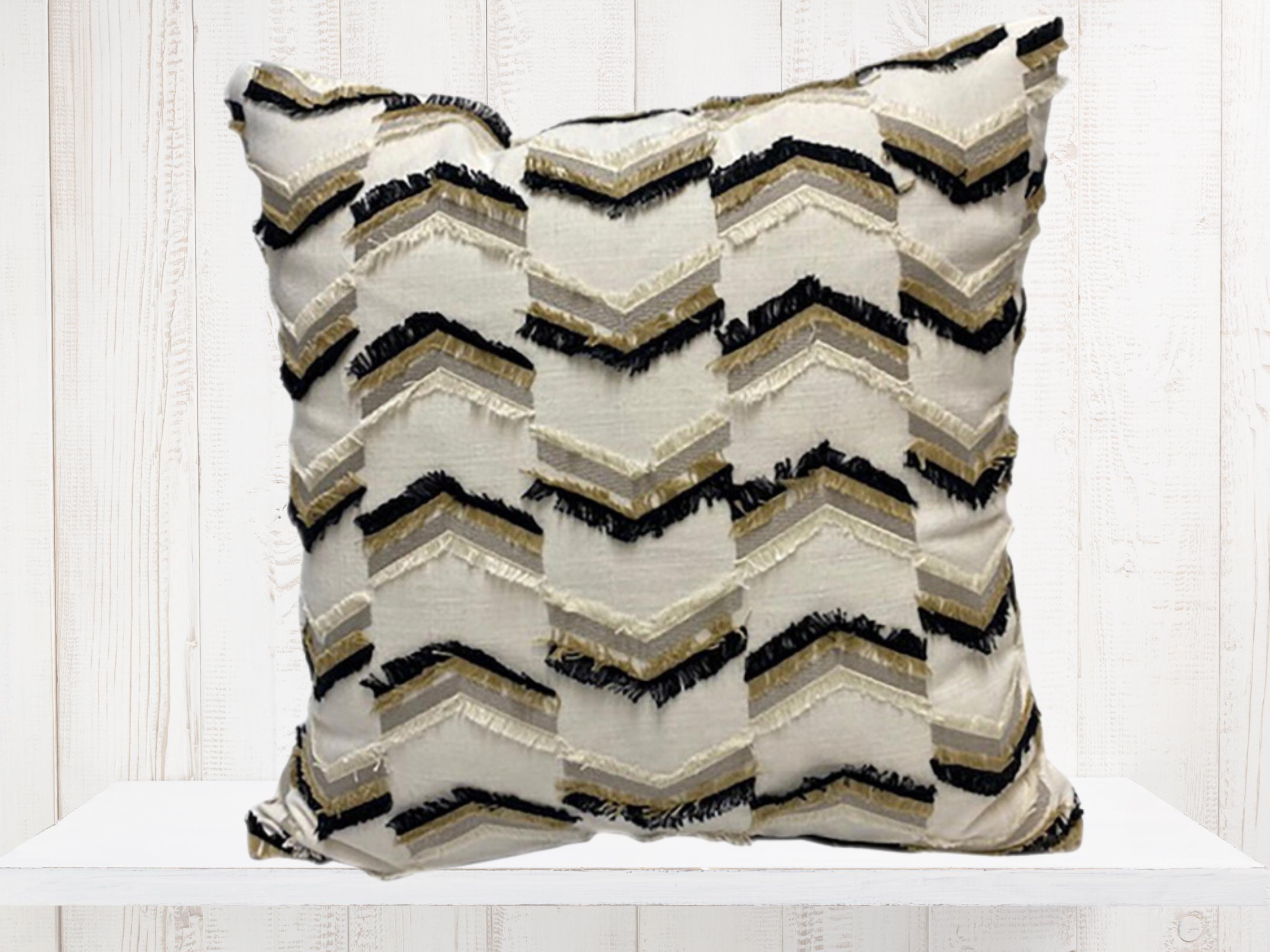 Modern Embroidery Chevron Pillow Cover - Black White Taupe Geometric Contemporary - Fabricut Simulation Fabric - Farmhouse Deco - Livingroom