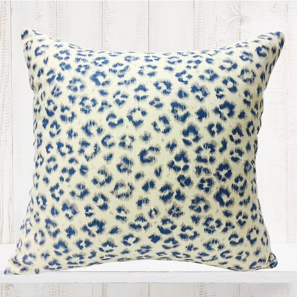 Blue Leopard Print Pillow Cover - Exotic Animal Home Decor