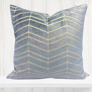 Blue Velvet Geometric Pillow Cover: Modern Chevron Texture