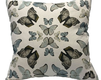 Shades of Blue and Gray Butterfly Print Pillow Cover - Trend 05144 Quarry Fabric- Animal Print Fabric - Novelty Print Pillow Cover