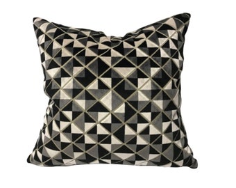 Black, Grey and Taupe Geometric Velvet  Pillow Cover