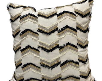 Modern Embroidery Chevron Pillow Cover - Black White Taupe Geometric Contemporary - Fabricut Simulation Fabric - Farmhouse Deco - Livingroom