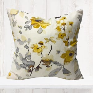 INVENTORY CLEARANCE - Shades of Yellow and Grey Watercolor Flowers  Pillow Cover - Vern Yip Designer Fabric - Yellow Floral Motif Pillows