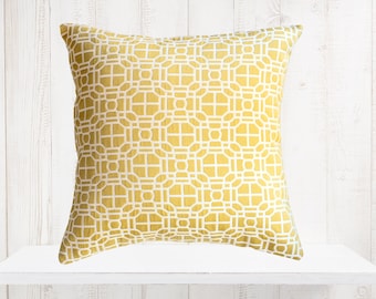 Modern Geometric Decorative Pillow Cover in Gold from Jaclyn Smith Home Collection with Trend Fabrics - Yellow Print Pillow Cover - Designer