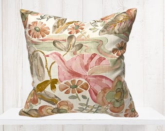 Shades of Corals, Greens and Pinks Floral Pillow Cover Kravet