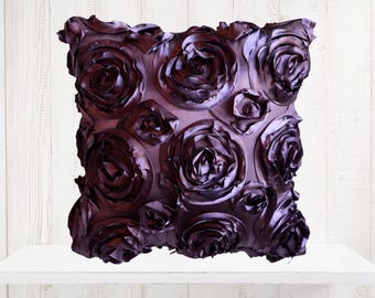 INVENTORY CLEARANCE - Textured Rose Fabric Square or Rectangular Pillow Cover - Purple Floral Pillow - Contemporary, Modern, Designer Fabric