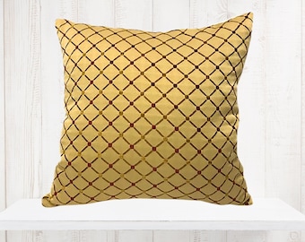 Small Scale Gold and Burgundy Diamond Print Pillow Cover - Custom Home Decor Accent Pillow - Pillow Covers Gold - Throw PIllows - Designer