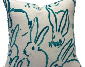 Lee Jofa Bunny Fabric  - Rabbit Bunny Animal Pillow Cover - Girl's Pillow - Kid's Bedroom - Juvenile, Child's, Children's Bedroom - Designer