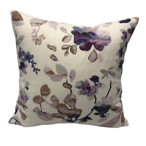 Purple, Lilac, and Cream Watercolor Flowers Decorative Pillow Cover - Vern Yip Fabric - Asian Floral Fabric Pillow - Farmhouse Deco