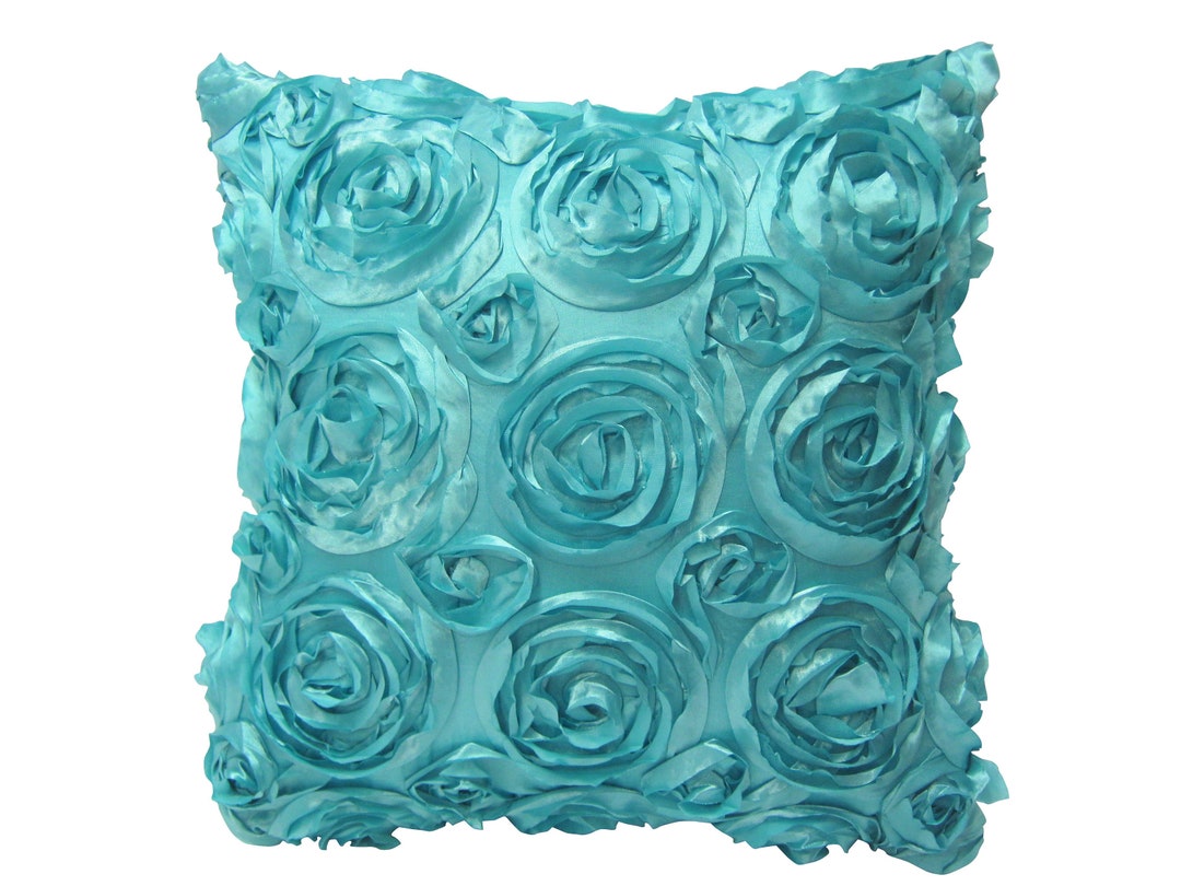 Textured Rose Pillow Cover Aqua Floral Pillow Cover Etsy
