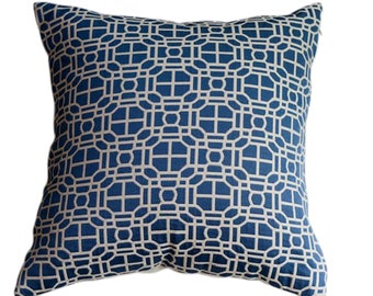 Modern Geometric Decorative Pillow Cover in Blue from Jaclyn Smith Home Collection with Trend Fabrics - Navy Blue Indigo Geometric Pillow