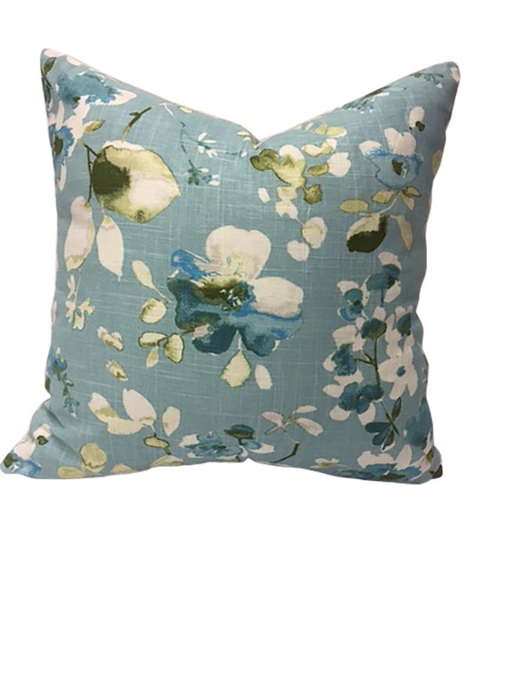 Shades of Green Teal & Blue Watercolor Decorative watercolor Pillow cover blue