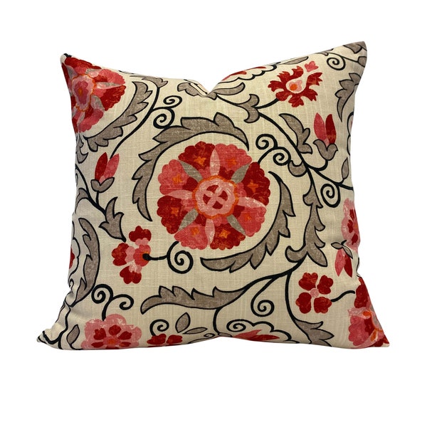 Shades of Red Medallion Pillow Cover - Decorative Floral Pillow - Colorful Pillow - Custom Throw Pillow - Designer Pillow - Accent Pillow