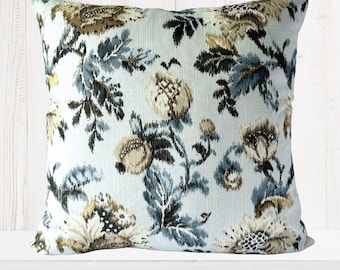 Funda de cojín floral vintage azul / Funda de cojín decorativa botánica / Decoración rústica / Estilo campestre francés / Funda de cojín hecha a mano