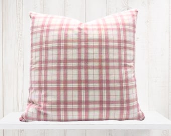 Pink Plaid Pillow Cover, Farmhouse Decor, Cottom Bed Pillow, Girls Bedroom Decor, Throw Pillow