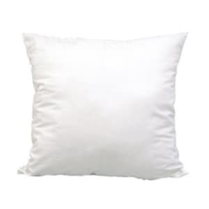 May include: White square pillow with a smooth, soft fabric cover.
