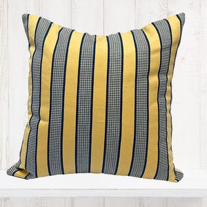 Striped Pillow Cover: Yellow and Navy Farmhouse Decor