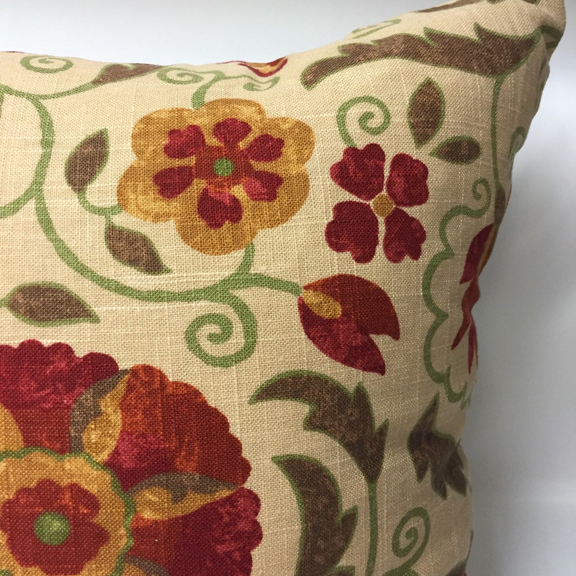 Rust Gold and Green Print Pillow Cover Decorative Floral Etsy