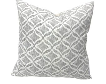 Gray and White Geometric Print Pattern - Silver Light Gray Texture Pillow - Cotton Accent Pillow Cover - Modern Contemporary Ogee Pillows