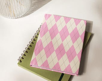 Y2K Pastel Pink Cream Argyle Sweater Hard Cover Journal