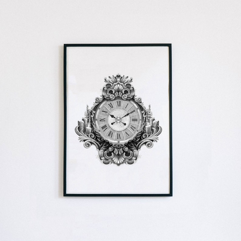 Halloween Dark Art Print Goth Clock, Fall Decor Wall Art Witchy Emo Art