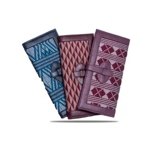 Cartera de chequera delgada para mujeres: hecha con una tela africana tejida a mano