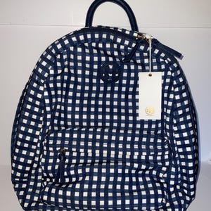 Tory Burch Navy Blue & White Ella Backpack Bag NWT Authentic 