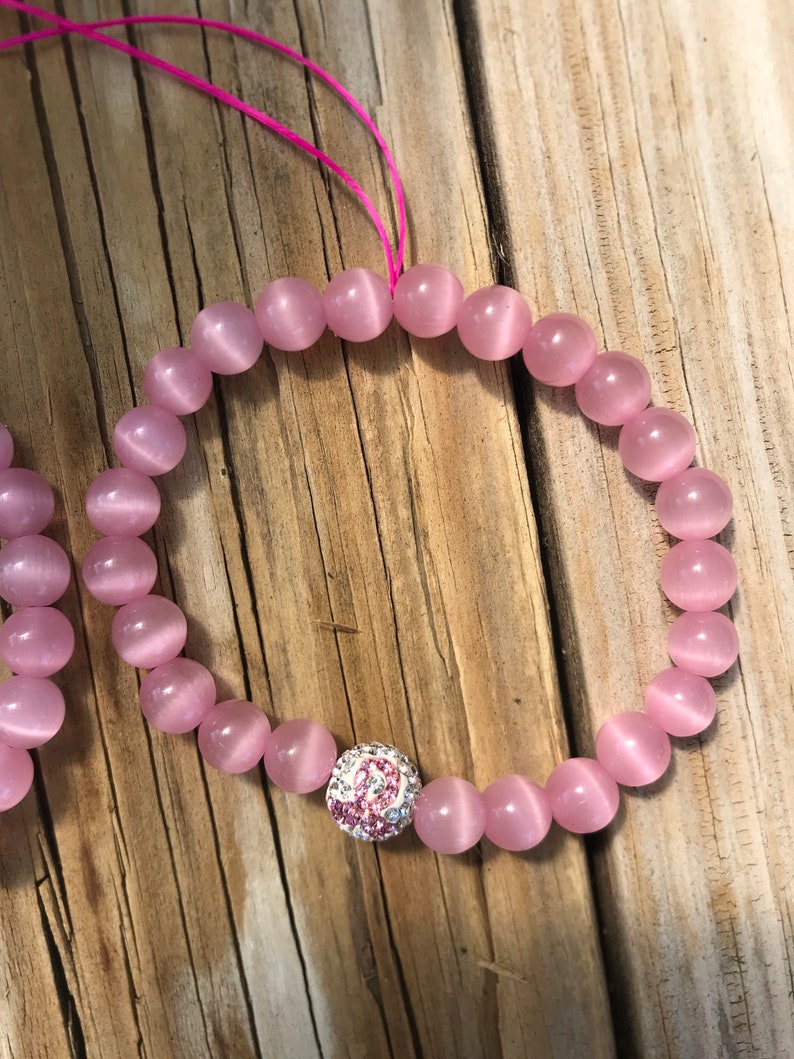 Breast Cancer Awareness Pink Beaded Single Gemstone Bracelet - Etsy
