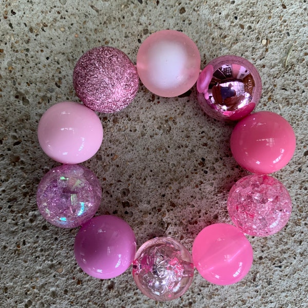 Barbie pink large oversized beaded bracelet bubblegum candy beads Halloween Christmas jewelry princess party mermaid ornament breast cancer