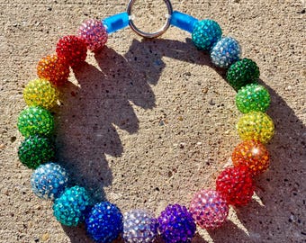 Beaded dog collar rhinestone rainbow pride fur baby jewelry pet necklace jelly bubblegum candy beads multicolored lights LGBTQ Christmas