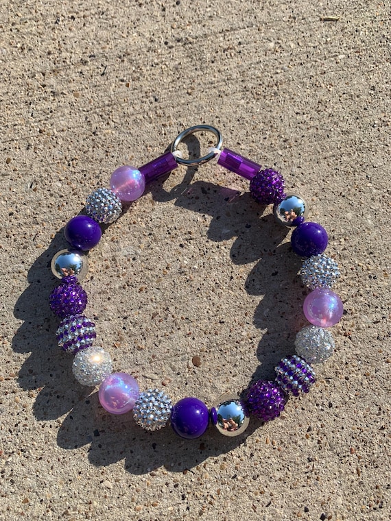 Beaded dog collar rhinestone Valentine’s Day fur baby jewelry Christmas pet necklace bubblegum candy purple silver Halloween Barbie bracelet